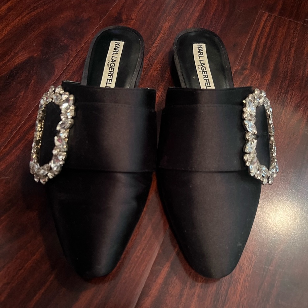 Karl Lagerfeld Black Crystal Embellished Mules
